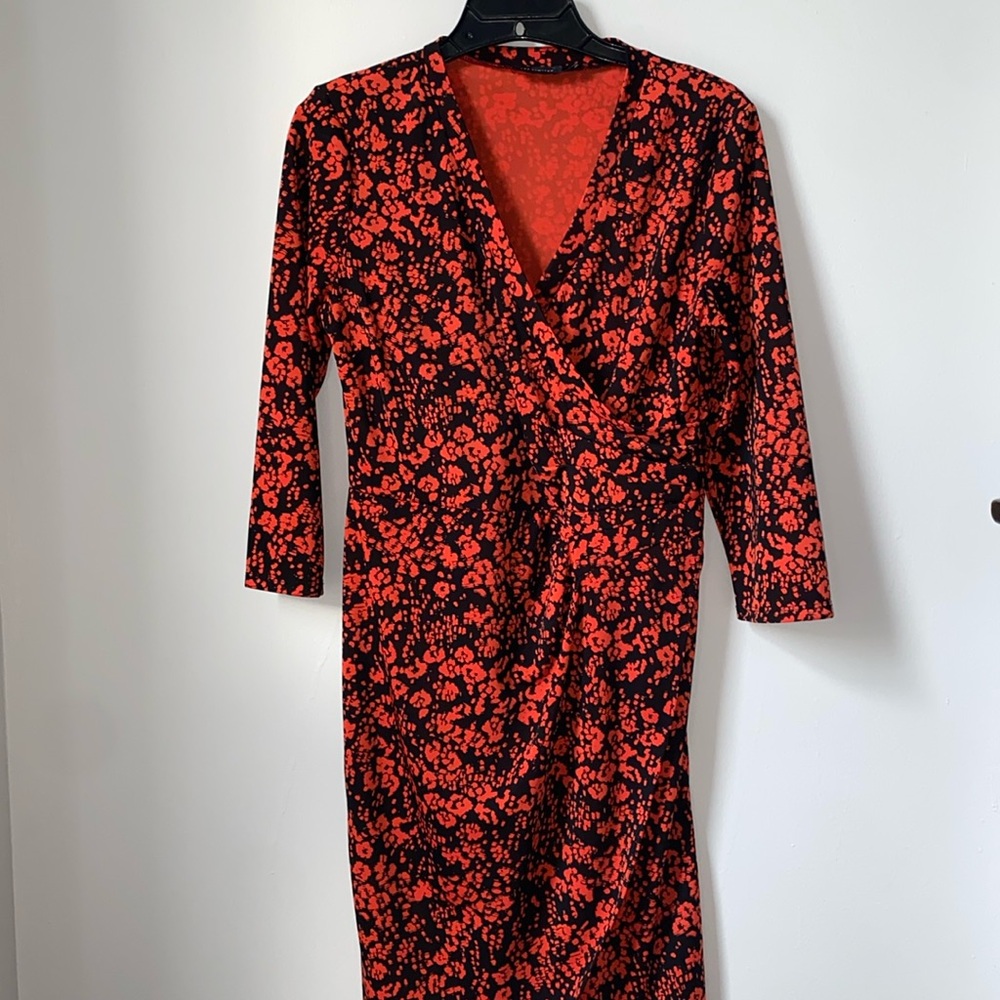 The Limited women’s modern floral dress.  small.  Black and orange. Faux wrap